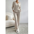 thumbnail image 5 of Khaki Ribbed Knit V Neck Slouchy Two-piece Outfit, 5 of 11