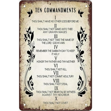 Vintage Metal Tin Sign Ten Commandments Wall Decor Antique Verse Sign Wall Art For Bedroom Living Room Signs For Office Room Decor Gift 12X8 Inches