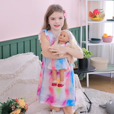 

MyBeauty Summer Fashion Kids Casual Loose Tie-dye Print Sleeveless O-neck Girls Dress Pink 150 cm