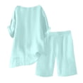 thumbnail image 4 of Womens Summer Outfits Cotton Linen Short Sleeve Button Down Shirt with Bermuda Shorts 2 Piece Lounge Set with Pockets Green XL, 4 of 6