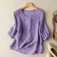 thumbnail image 3 of ZANZEA Floral Embroidery 3/4 Sleeve O Neck Cotton, Solid Shirt Blouse (Women's) XL, 3 of 5