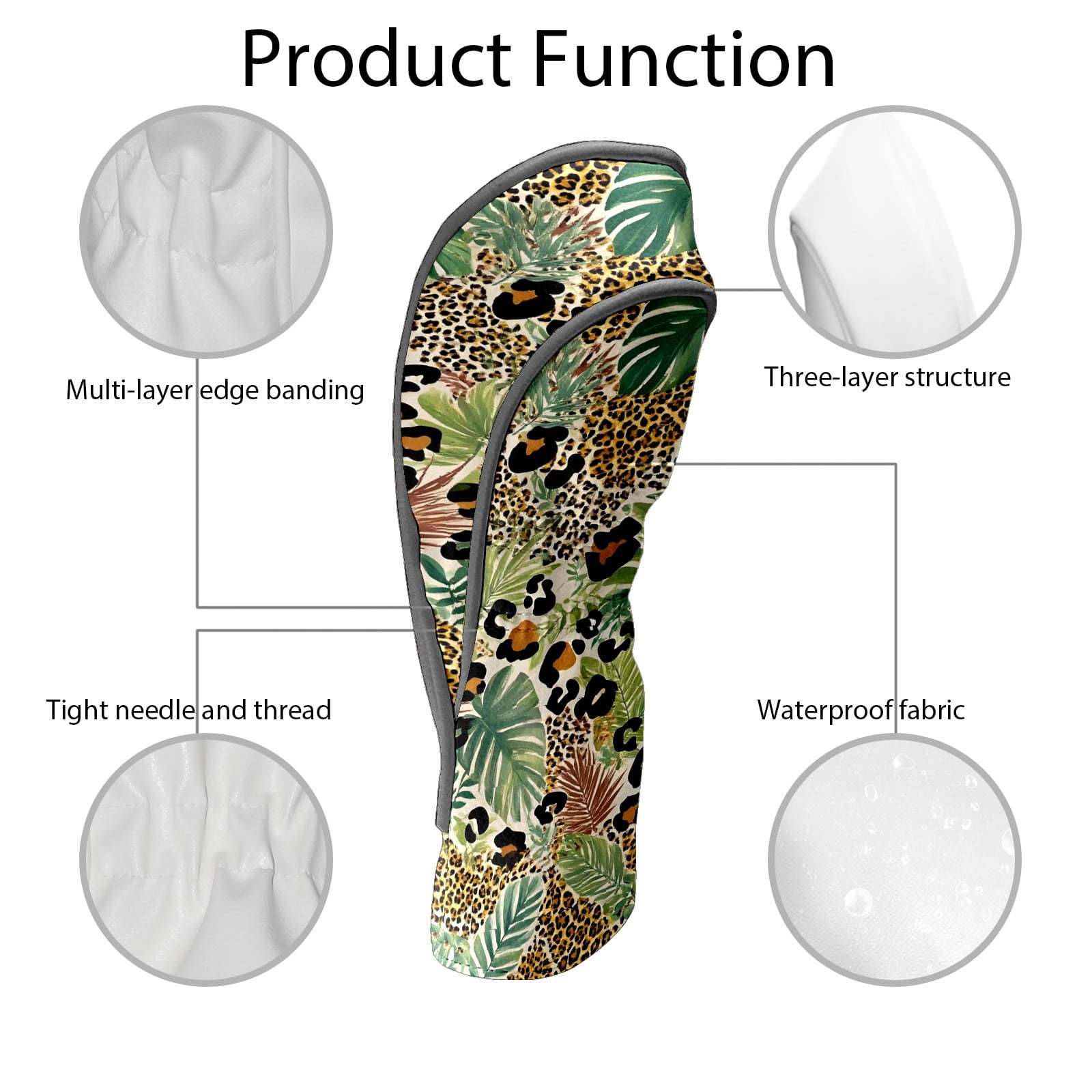Golf Club Covers, While Palm Tree Premium PU Leather Driver Hybrid Putter Head Covers with Velvet Lining, Waterproof Golf Gifts for Men Women