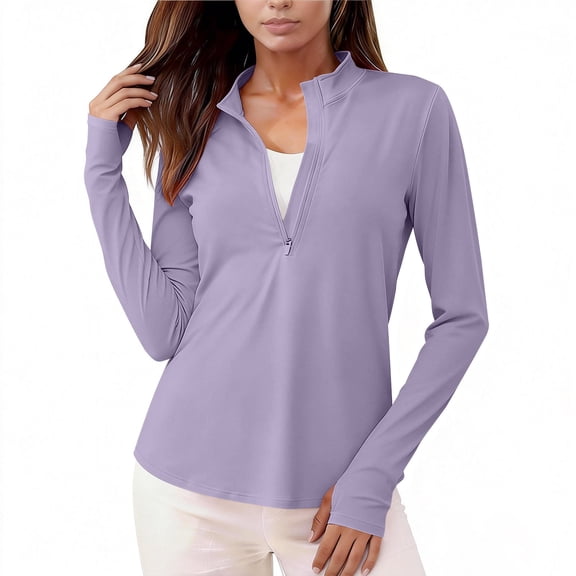 Luvrsol Women's UPF 50  Long Sleeve Thumbhole Jacket Soft Half-Zip Yoga Blouse