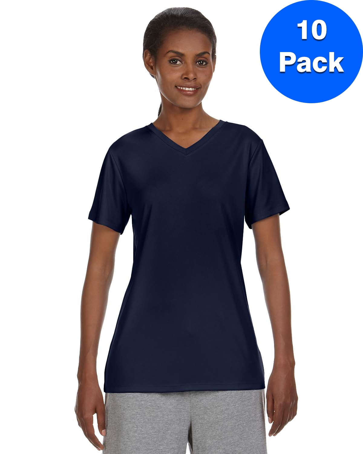 Hanes Womens 4 oz. Cool Dri VNeck TShirt 483V BLACK XL (10 PACK