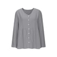 thumbnail image 3 of Cotton Linen Shirts for Women Summer Loose Fit Casual V Neck Top Long Sleeve Button Down Blouses Beach Tops, 3 of 5