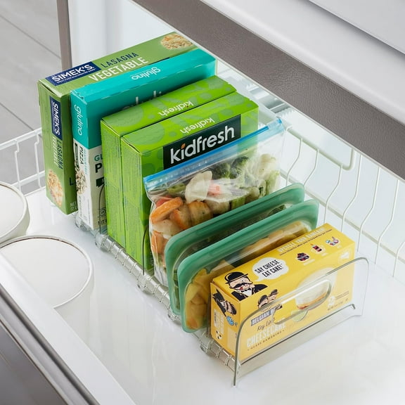 Freezer Organizer with Adjustable Dividers and Handles for Frozen Food Storage, Clear