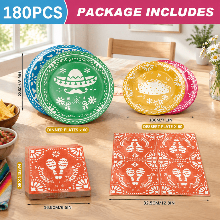 Mexican Fiesta Disposable Paper Plates and Napkins Party Supply Set ...