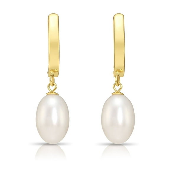 Tilo Jewelry 14K Yellow Gold 12mm x 8mm Freshwater Pearl Drop Earrings with Oval Huggie Hoops | Handmade Fancy Earrings for Women & Unisex