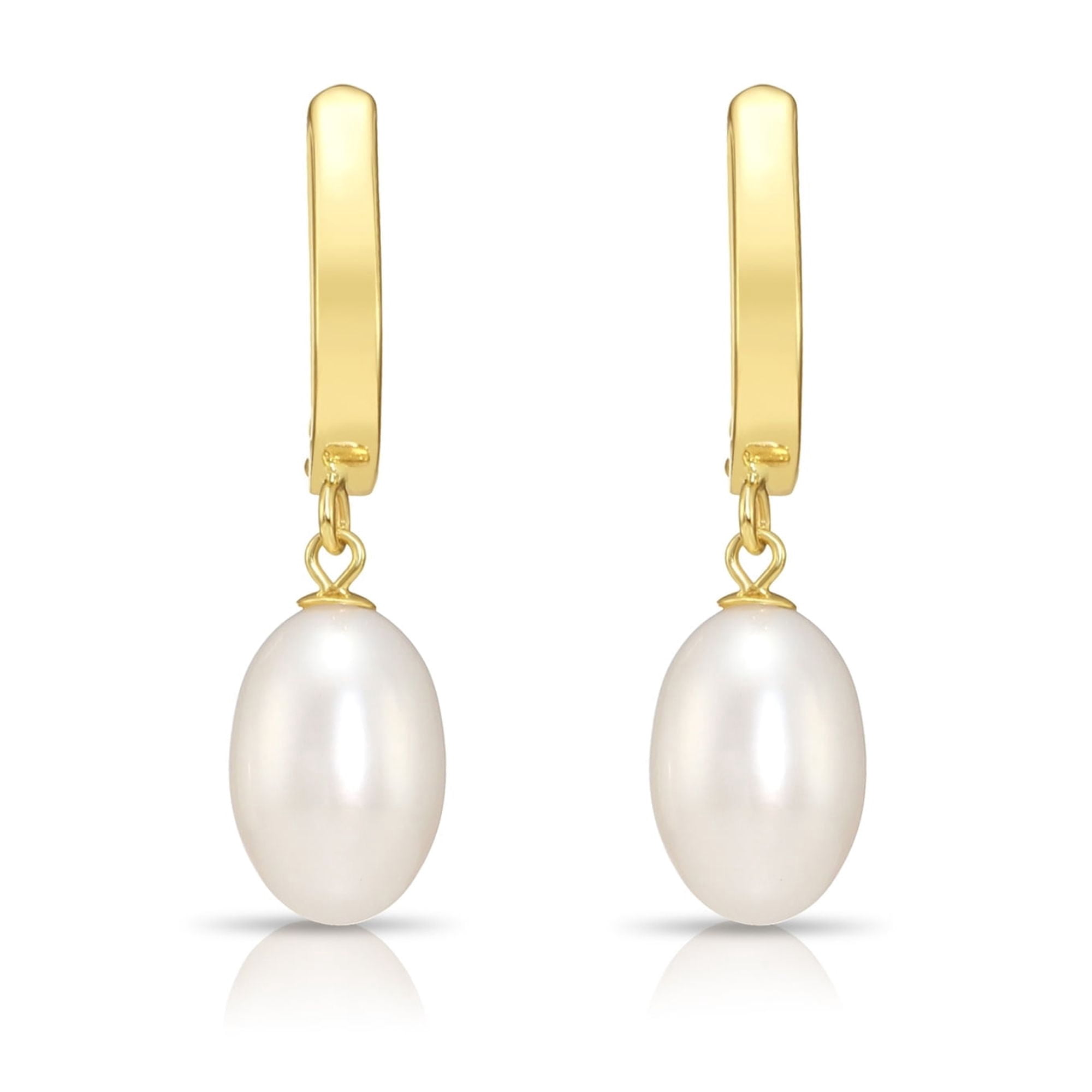 Tilo Jewelry 14K Yellow Gold 12mm x 8mm Freshwater Pearl Drop Earrings with Oval Huggie Hoops | Handmade Fancy Earrings for Women & Unisex