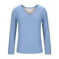 thumbnail image 7 of ClodeEU Women's Winter Thickened Fleece Lined V Neck Long Sleeve Top,Loose Fit Blouses Light Blue,Womens Plus S, 7 of 7