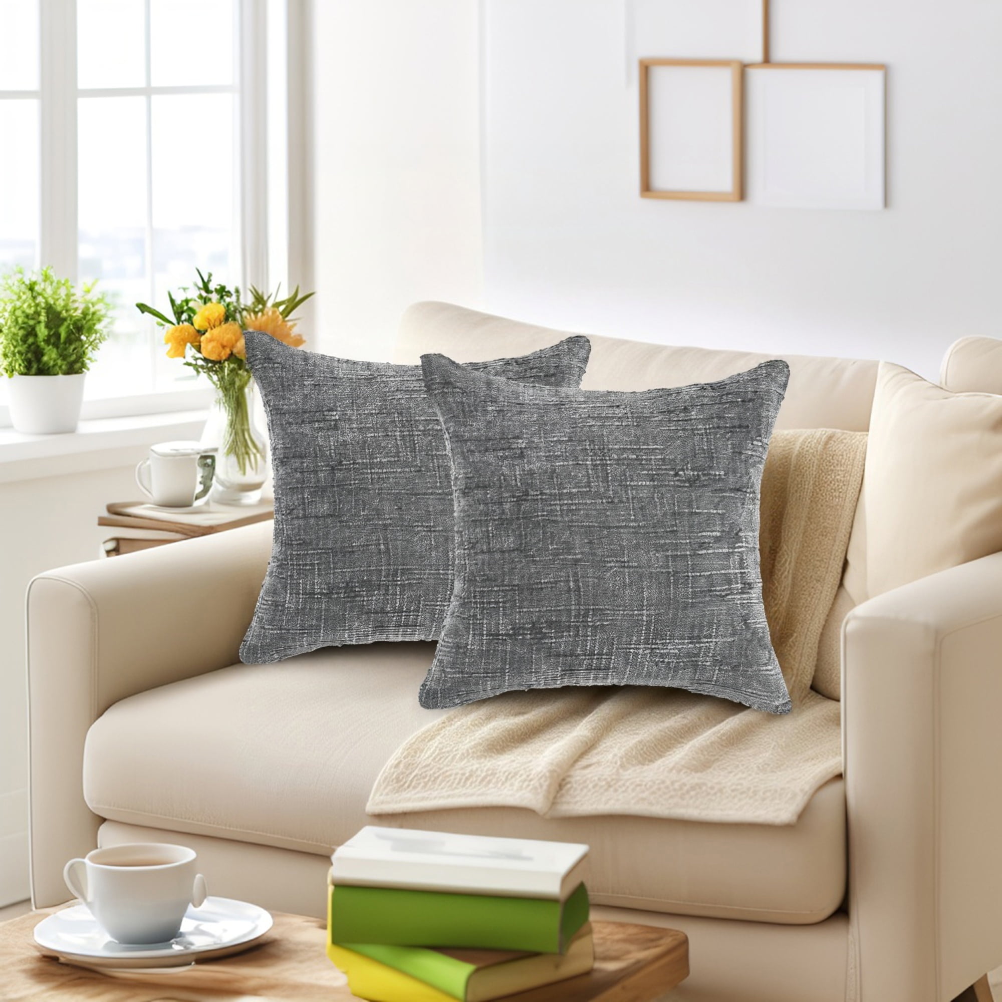 Unique Bargains Decorative Chenille Throw Pillow Covers Pack of 2 Grey 18" x 18"