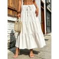 thumbnail image 4 of Women Solid High Waist Tiered Pleated A-Line Maxi Cake Skirt White M, 4 of 8