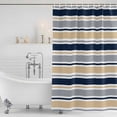 thumbnail image 3 of Khaki Grey Striped Shower Curtain, Waterproof Shower Curtains for Bathroom, Navy Blue Farmhouse Stripes Abstract Art Washable Fabric Bathtub Curtain Set Bath Decor with 12 Hooks Extra Long 72"x96", 3 of 8