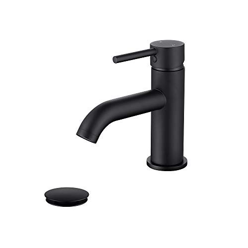JAKARDA Robinet de Salle de Bain à Poignée Unique avec Ensemble de Vidange en Laiton et Noir Mat (Noir Mat-JO1)