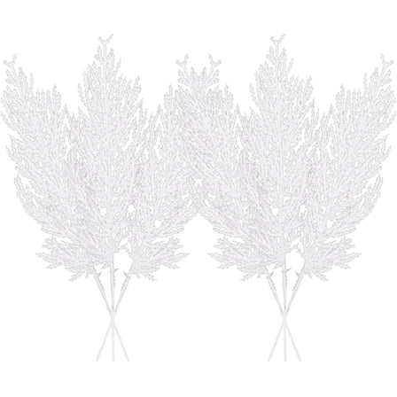 ERDOUY Christmas Glitter Stems 24pcs Artificial Pine Tree Picks for Christmas Tree Ornaments fillers, DIY Xmas Wreath, Crafts, Garland, Holiday, Party, Wedding and Home Decoration (White)