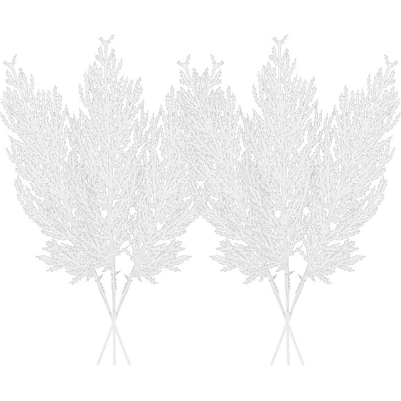 ERDOUY Christmas Glitter Stems 24pcs Artificial Pine Tree Picks for Christmas Tree Ornaments fillers, DIY Xmas Wreath, Crafts, Garland, Holiday, Party, Wedding and Home Decoration (White)