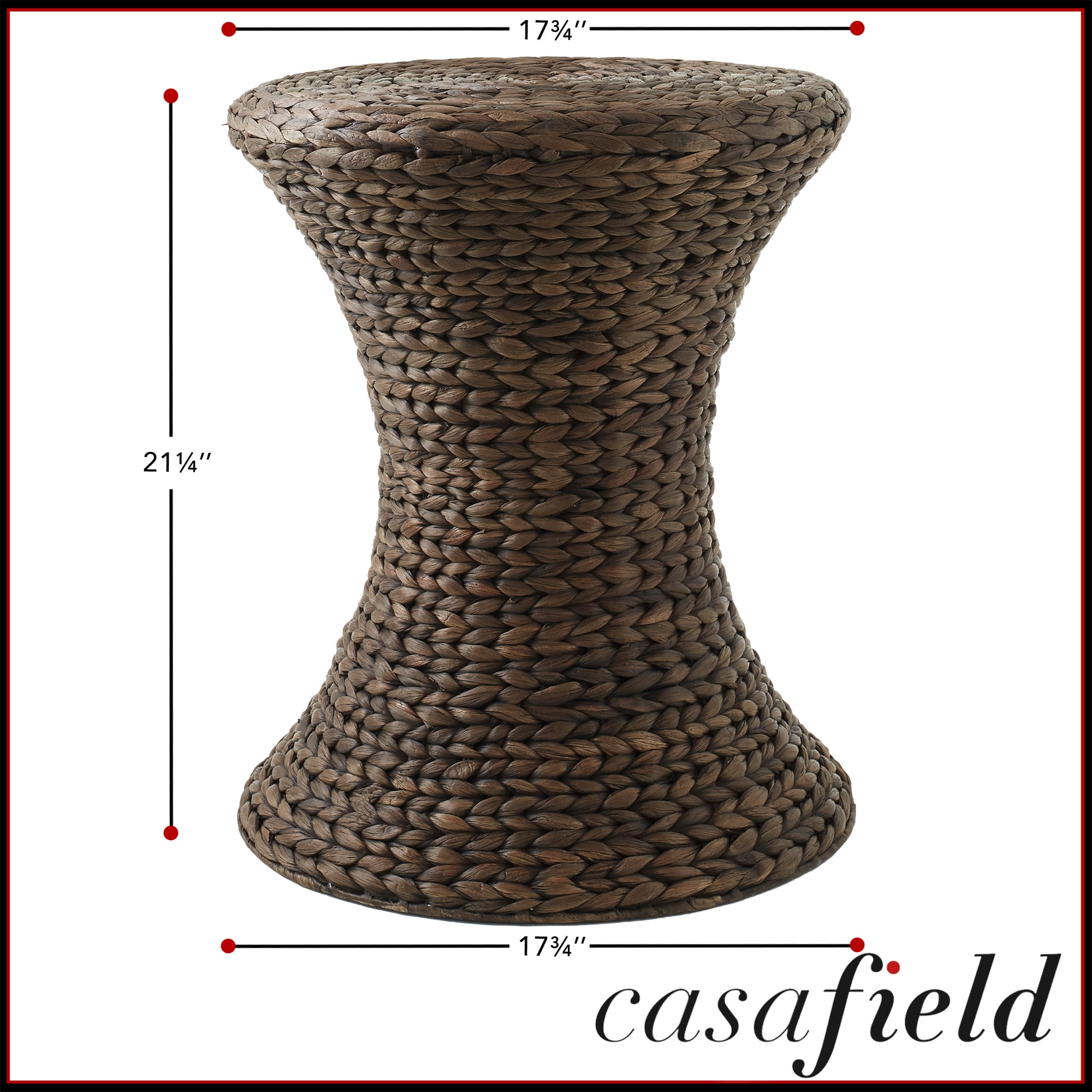 Casafield Hourglass Side Table - Espresso Dark Brown, Handwoven Water Hyacinth, Boho Wicker End Table for Bedroom, Entryway, Living Room, Office