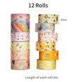 thumbnail image 2 of Juego de 12 Rollos de Cinta Washi, Cinta de Papel para Bricolaje, Linda Cinta Adhesiva Decorativa con Estampado de Lámina Dorada, Cinta Adhesiva Decorativa para Diario, Bricolaje para Niños, Álbumes, 2 of 7