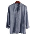 thumbnail image 3 of JTieacloth Men's Casal Cotton And Linen Hemp Long Blouse Top Button Up Dress Shirt Blue, 3 of 4