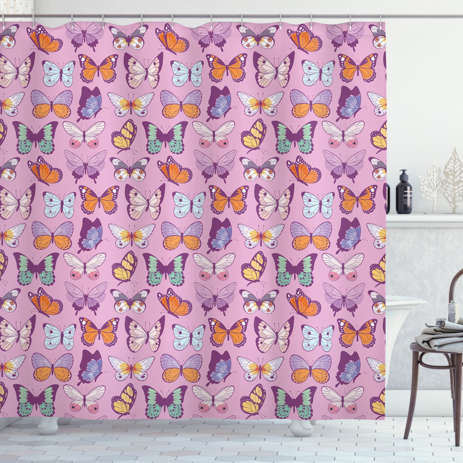 Butterfly Shower Curtain, Exotic Unique Emperor Butterfly Composition with Various Color and