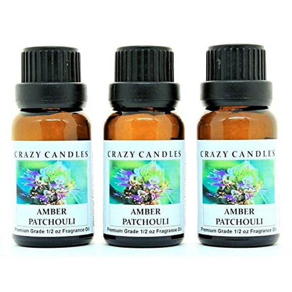 Crazy Candles Amber Patchouli 3 Bottles 1/2 Fl Oz Each (15ml) Premium Grade Scented Fragrance Oil