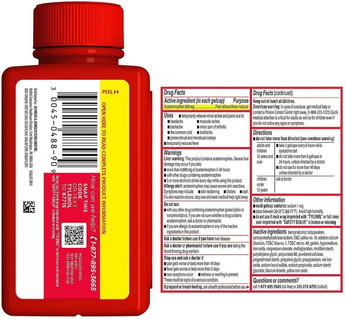 Tylenol Rapid Release Extra Strength Acetaminophen 500 Mg, Pain & Fever Relief, 290 Gelcaps