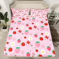 thumbnail image 2 of Manfei Kawaii Strawberry Full Size Sheets, Red Bow Knot Bed Sheets for Girls, Pink Groovy Floral Sheet Sets, Microfiber Bedroom Decor 4 Pieces, 2 of 7
