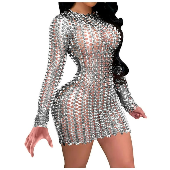 Long Sleeve Velvet Dress for Women Women's Mini Fashion Solid Color Long Sleeve Hip High Waist Sexss Dress Round Neck Dress for Women Long Sleeve Cocktail Dresses for Women Wedding Guest