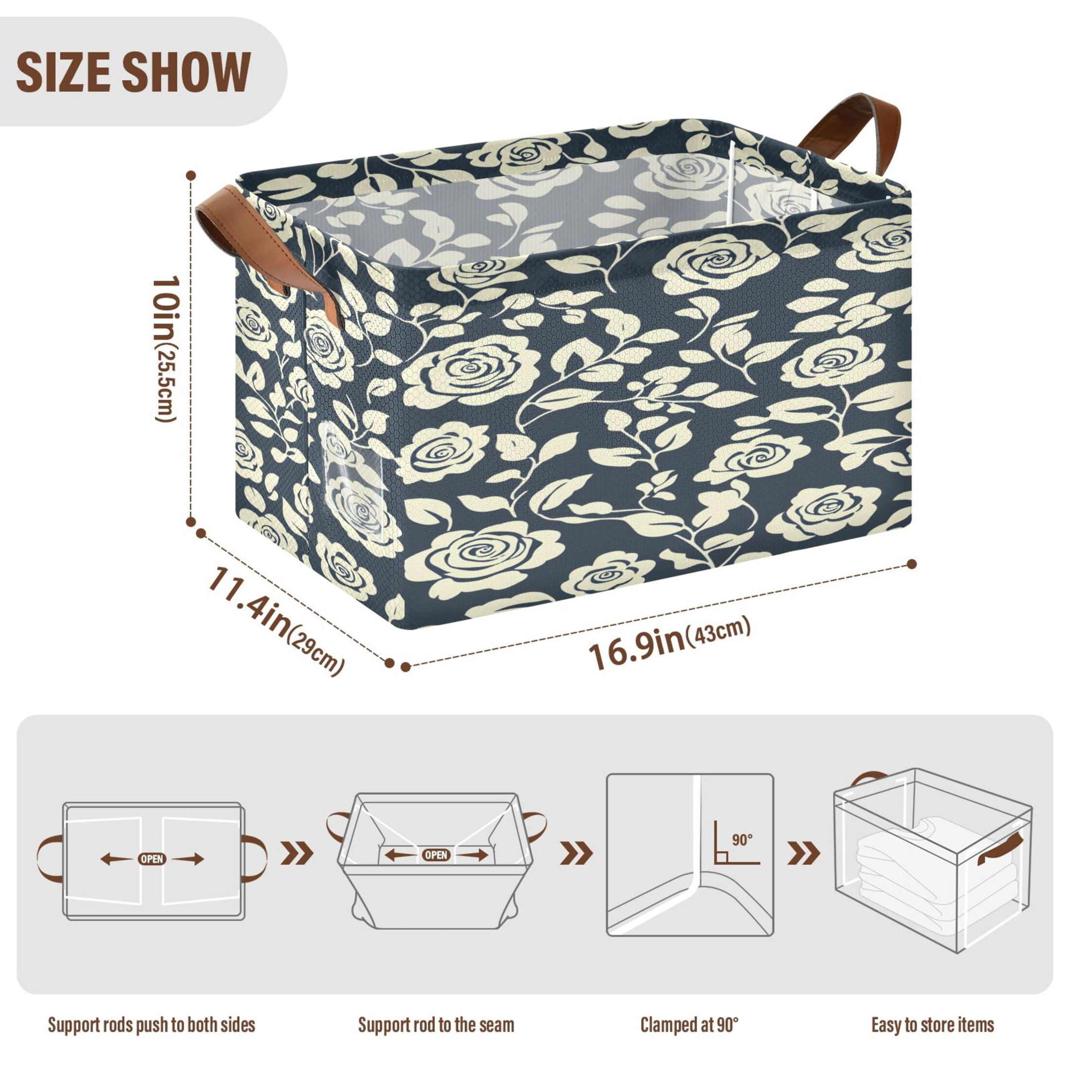 Ryvnso Peony Flowers on Black Storage Bins Large Basket Foldable Cube Toys Organizer with Handles 2 PCs