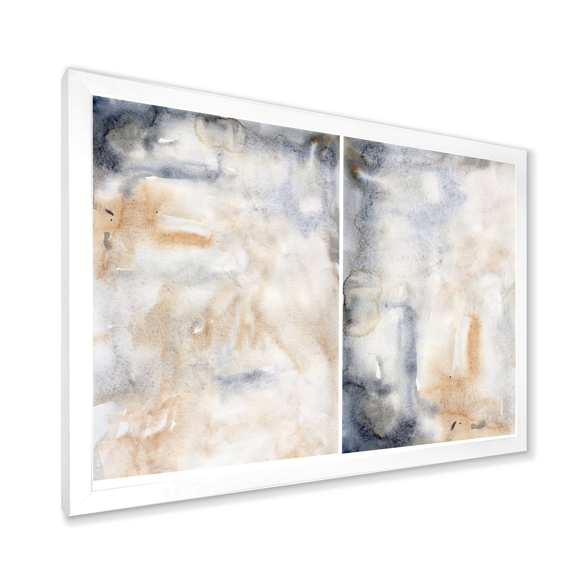 Designart 'Abstract Paste With Dark Blue and Beige' Modern Framed Art Print