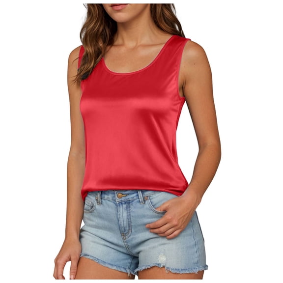 NIEWTR Satin Tank Tops For Women Loose Fit Sleeveless V Neck Camisole Blouses Shirt Top Womens Tank Summer Tank (XXL,A156-Red)