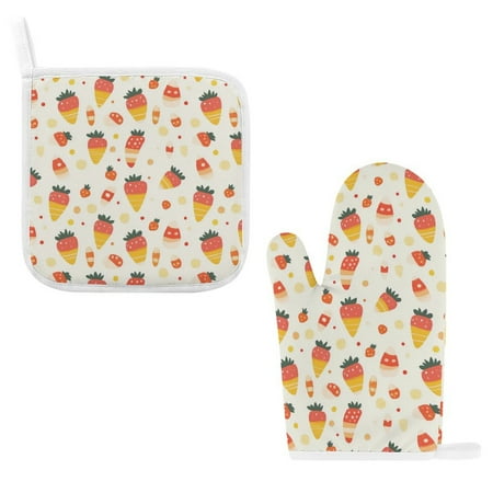 

ZZZHY Corn Strawberry Delight-221 Oven Mitts and Pot Holders Sets Heat Resistant Oven Gloves Cute Kitchen Mitts for Oven 2-Piece Baking Gloves Set for Cooking Grilling Baking