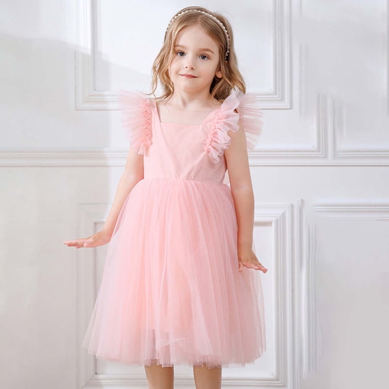 girls classic dresses WUXIAN Child Little Dress Ruffle Short Sleeve Square Neck Backless Tutu Wedding Elegant Princess Dress Clothing For Girls Trendy SS24FLATKNIT