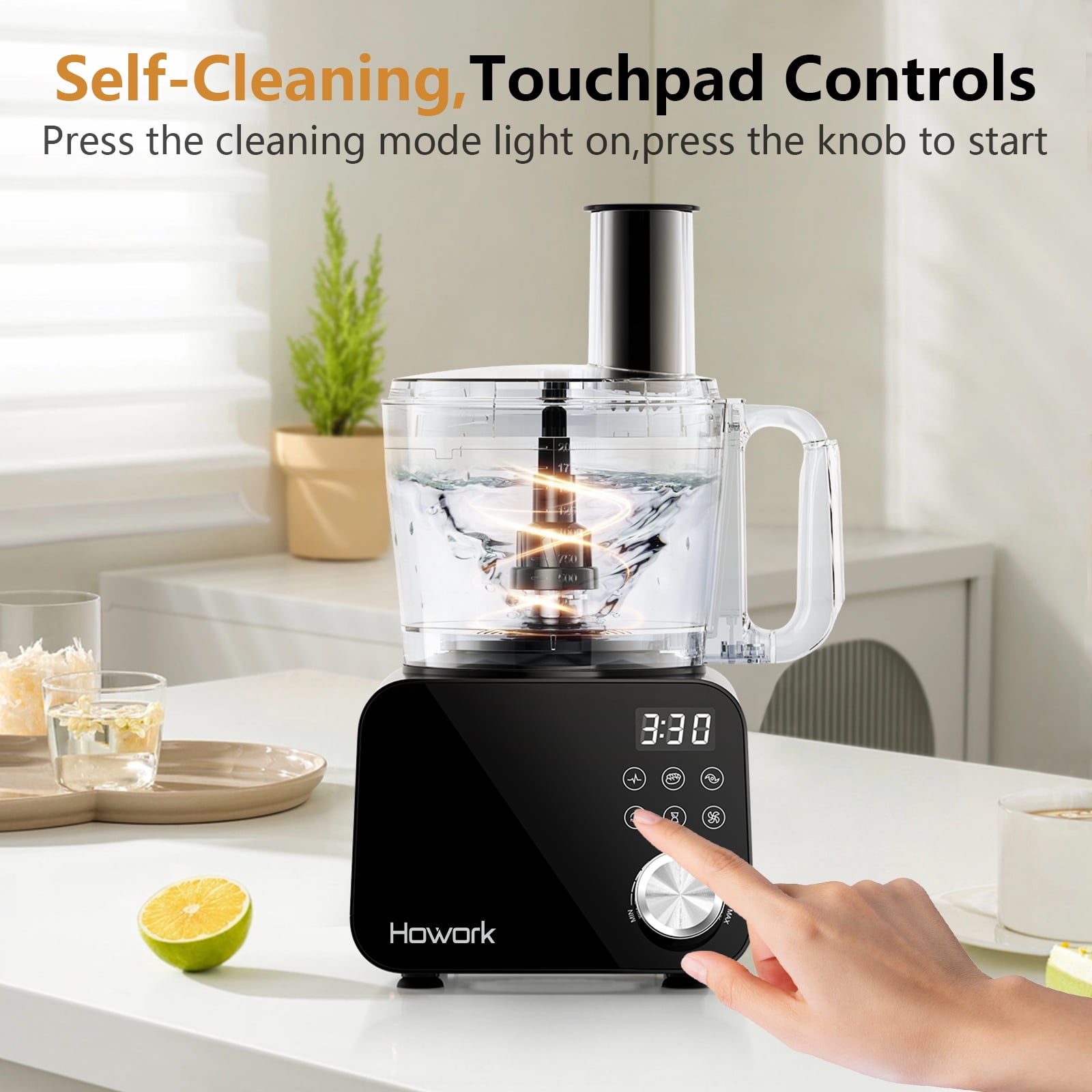 HOWORK Food Processor 12 Cup, 600w, Multifunctional Food Processor, 11 Functions for Shredding, Slicing, Doughing, Emulsifying and Juicing, Black