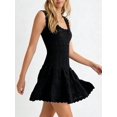 thumbnail image 6 of Womens Ruffle Mini Dress Sleeveless A Line Fit and Flare Crew Neck Crochet Knit Tank Dresses Black One size, 6 of 9