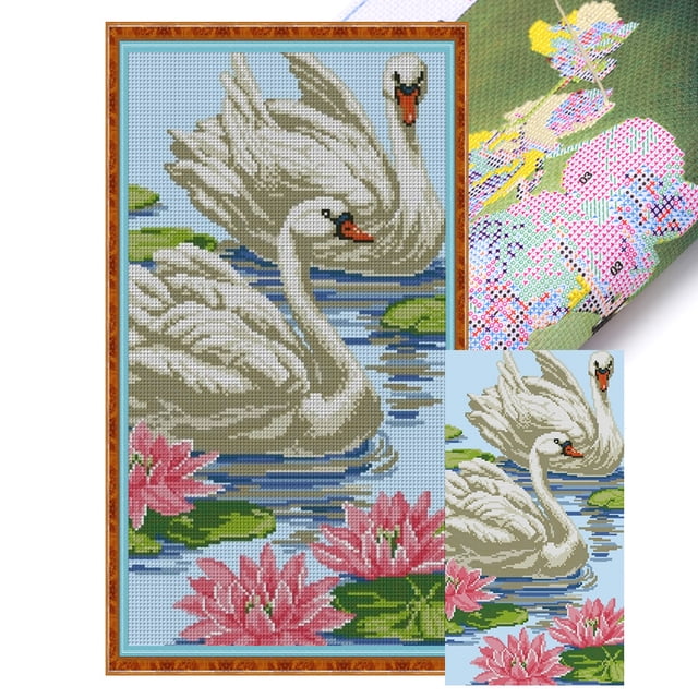Hilo Algodón Ecológico Bordado Punto Cruz Con Gansos 11CT 35x60cm Blanco