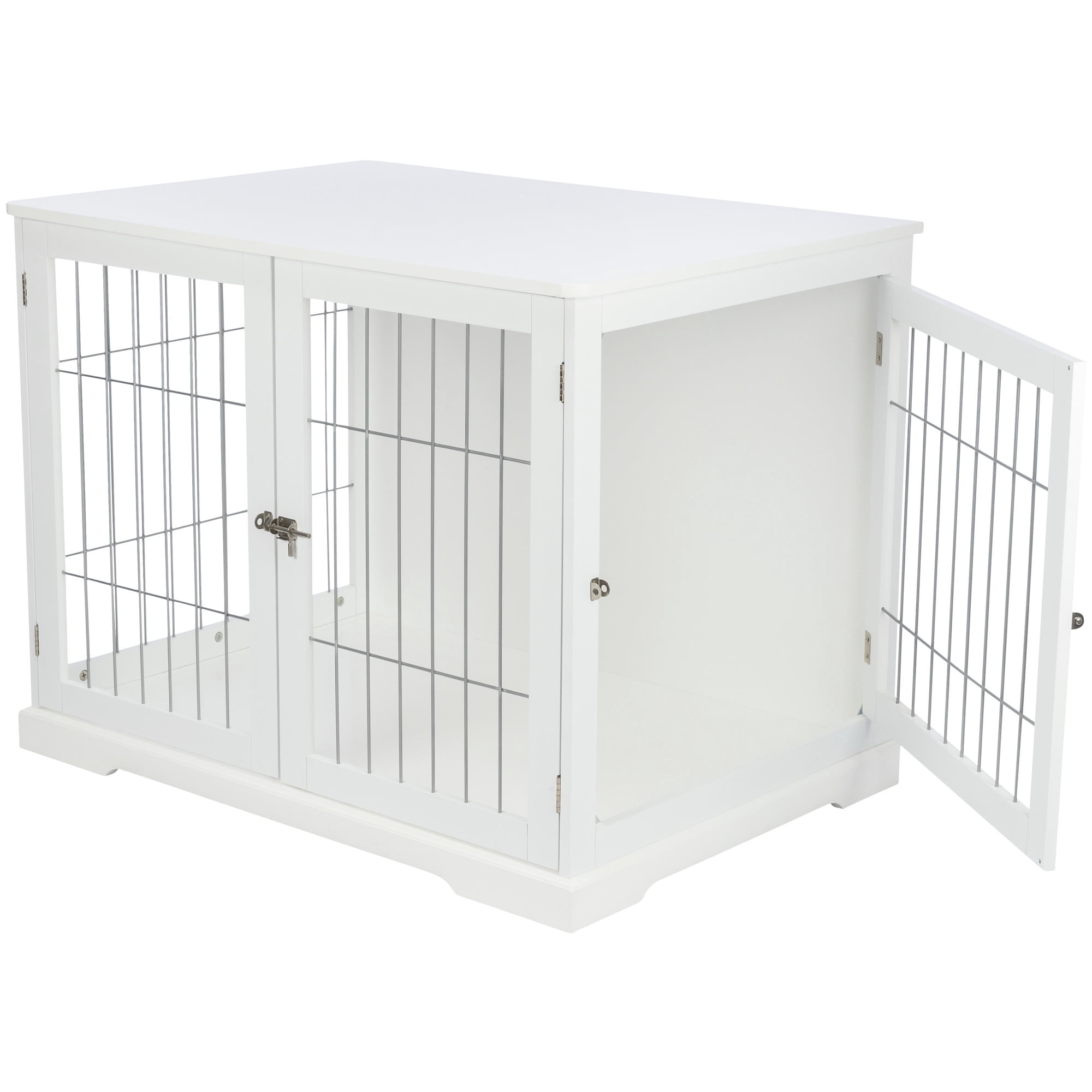 TRIXIE 38.7" Dog Crate, Wooden Indoor Kennel Furniture for Large Dogs Up to 66 lb, White