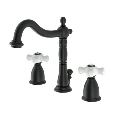 Kingston Brass KB1970PX Heritage Widespread Bathroom Faucet with Brass Pop-Up, Matte Black