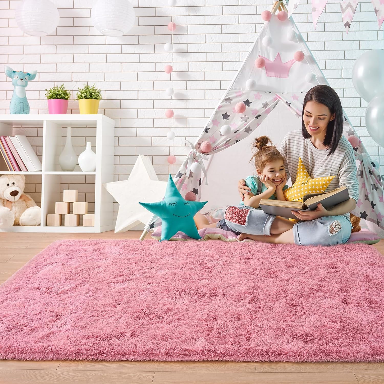 Noahas Soft Fluffy Area Rug for Living Room Bedroom Shaggy Accent Carpets for Kids Girls Rooms,8'x10',Blush