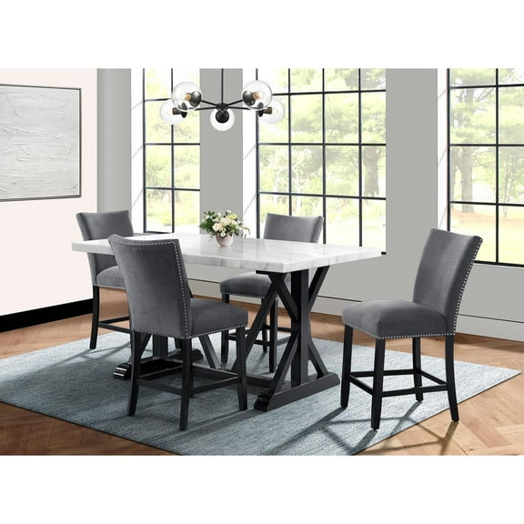 Picket House Furnishings Stratton 5PC Counter Height Dining Set in Charcoal