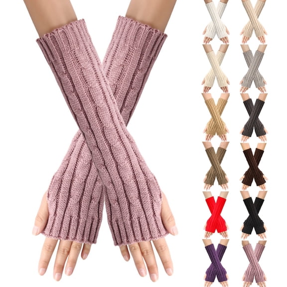 CFMIURAN Women's Winter Knitted Fingerless Long Arm Warmers with Thumb Hole Warm Elastic Touch Screen Gloves for Cold Weather