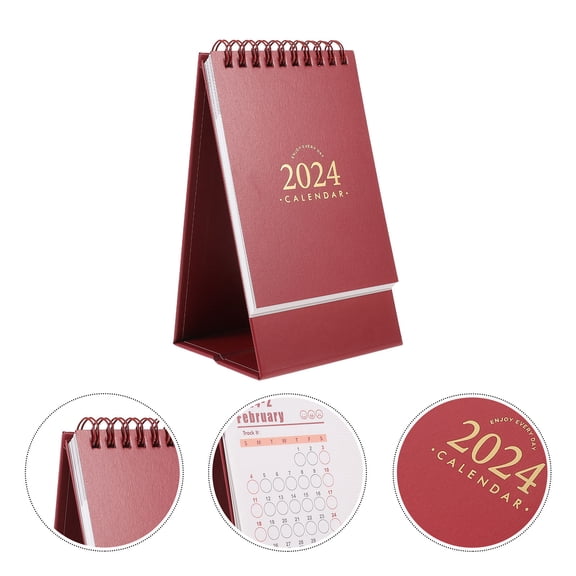 FUEENIRVA Desk Calendar 2024 Red Paper Monthly Planner for Home Decorative Standing Design