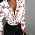 thumbnail image 2 of Wolfast Blouse d'Hiver Sexy à Manches Longues pour Femmes Col Rabattu Imprimé Floral Pull Boutons Chemises Hauts, Blanc, TG, 2 of 6