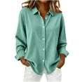 thumbnail image 2 of gbyLJF Womens Button Down Corduroy Shirt Long Sleeve Turndown Collar Blouse Solid Color Striped Casual Tops, 2 of 9