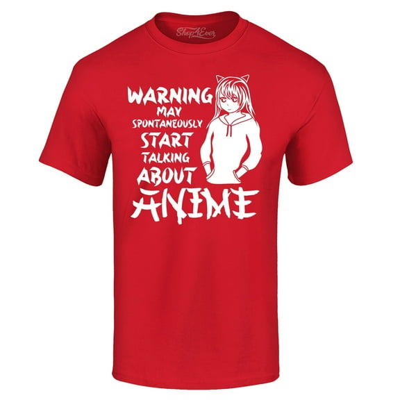 Shop4Ever Men's Warning May Start Spontaneously Talking About Anime Graphic T-shirt Medium Red
