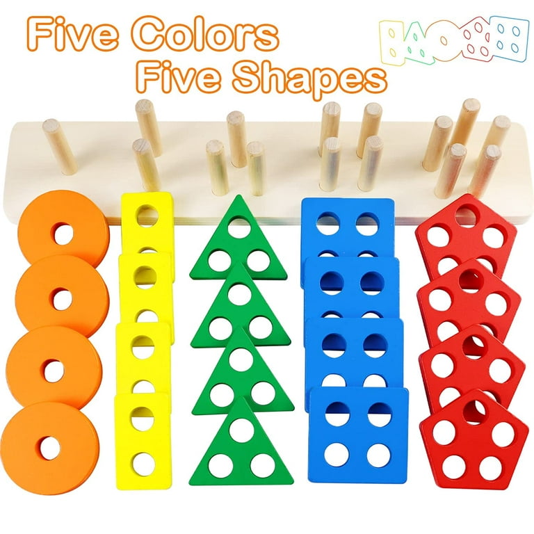  Montessori Toys for 1 2 3 Year Old Boys Girls Gifts, Wooden  Sorting and Stacking Toys for Toddlers 1-3, Educational Learning Toys for  Preschool Kids, Color Recognition Shape Sorter Puzzles for