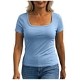 thumbnail image 3 of Maplenight Womens Built in Bra T Shirts Short Sleeve Solid Color Soft Casual Summer Lounge Wear Summer Tops, 3 of 8