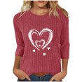 thumbnail image 2 of Womens 3/4 Sleeve Tops Ribbed Knit Slim Fitted Tight Shirts Crewneck Basic Tee Tshirt 2025 Fall Casual Outfits Thanksgiving Heart-patterned Lightweight Tops Blouse as Women's Gift, 2 of 6