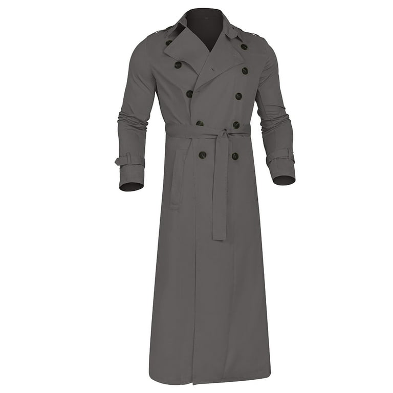 AKOEE Mens Double Breasted Long Trench Coat Belted Fashion Notch Collar Polyester Lined Maxi Coat Windbreaker Overcoat (XX-Large, Dark Gray), Men's, AKOEE Mens Double Breasted Long Trench Coat Belted Fashion Notch Collar Polyester Lined Maxi Coat Windbreaker Overcoat (XX-Large, Dark Gray), Men's,