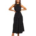thumbnail image 1 of Maxi Vestido Con Cinturón Una Línea De Vestido Con Cuello Halter Estampado De Puntos Para Playas Para Mujer ANGGREK Ropa, 1 of 6